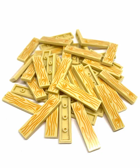 25 x Klemmbaustein Fliese 1x4 bedruckt mit Holzmaserung/Holzoptik – LEGO