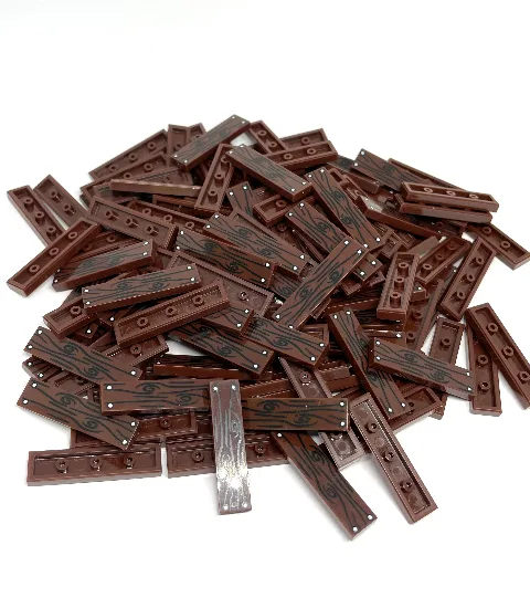 25 x Klemmbaustein Fliese 1x4 bedruckt mit Holzmaserung/Holzoptik – LEGO