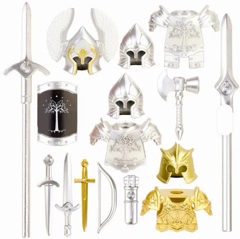 Klemmbaustein-Accessoires: Elbenrüstungen und Schwerter (Chrom-Gold und -Silber) – Bild 1 – LEGO