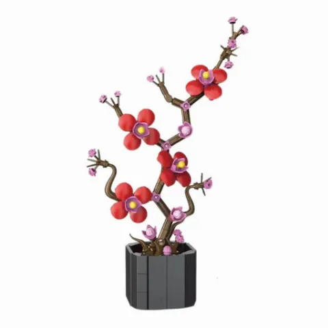 Auf dem Foto sieht man eine Aufnahme eines detailgetreuen Klemmbaustein Sets einer Pfirsichblüte – LEGO