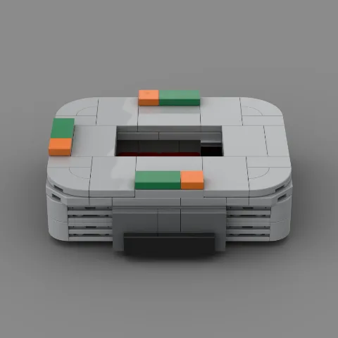 Auf dem Foto ist eine Nahaufnahme eines Stadions des Fussballvereins Augsburg, aus Klemmbausteinen nachgebaut, zu sehen. – LEGO