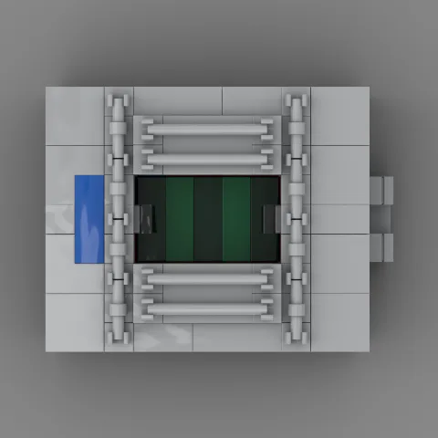Auf dem Foto ist eine Nahaufnahme eines Stadions des Fussballvereins Düsseldorf, aus Klemmbausteinen nachgebaut, zu sehen. – LEGO