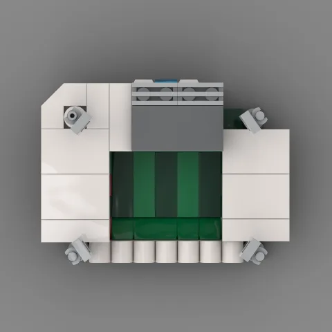 Auf dem Foto ist eine Nahaufnahme eines Stadions des Fussballvereins GreutherFürth, aus Klemmbausteinen nachgebaut, zu sehen. – LEGO
