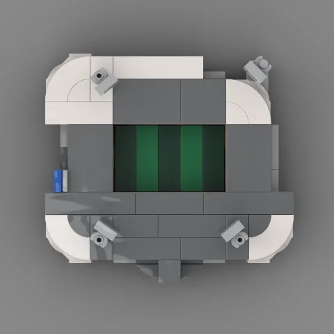 Auf dem Foto ist eine Nahaufnahme eines Stadions des Fussballvereins Heidenheim, aus Klemmbausteinen nachgebaut, zu sehen. – LEGO