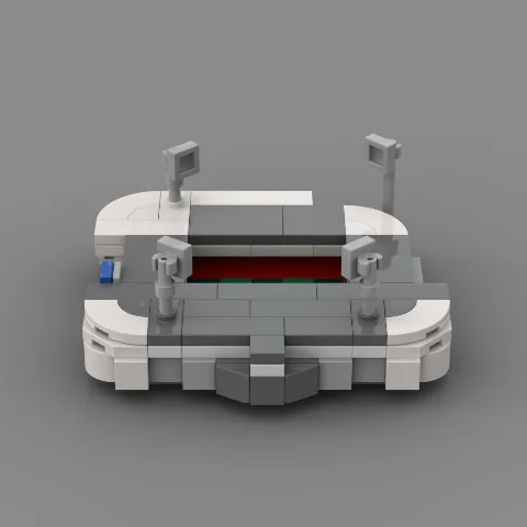 Auf dem Foto ist eine Nahaufnahme eines Stadions des Fussballvereins Heidenheim, aus Klemmbausteinen nachgebaut, zu sehen. – LEGO