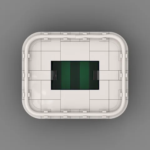 Auf dem Foto ist eine Nahaufnahme eines Stadions des Fussballvereins Karlsruhe, aus Klemmbausteinen nachgebaut, zu sehen. – LEGO