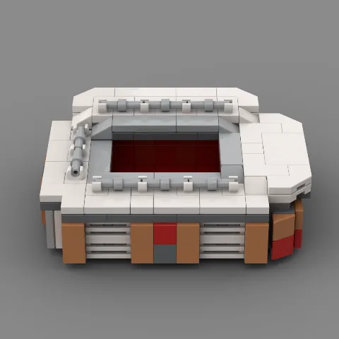 Auf dem Foto sieht man eine Nahaufnahme eines detailgetreuen Klemmbaustein Stadions des Fussballvereins Liverpool – LEGO