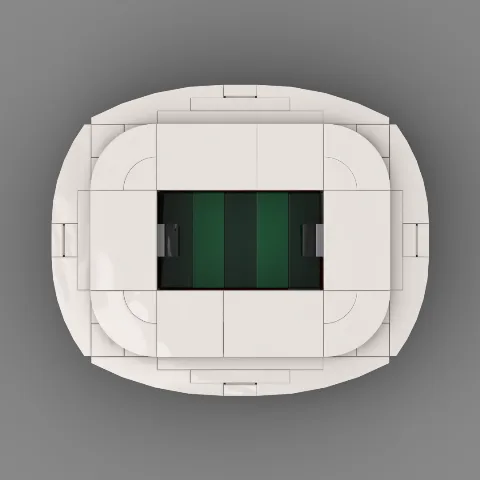 Auf dem Foto sieht man eine Nahaufnahme eines detailgetreuen Klemmbaustein Stadions des Fussballvereins Bayern München – LEGO