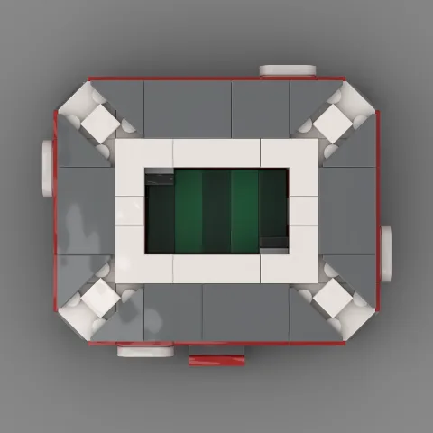Auf dem Foto sieht man eine Nahaufnahme eines detailgetreuen Klemmbaustein Stadions des Fussballvereins Mainz 05 – LEGO