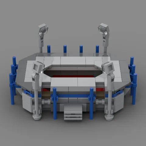 Auf dem Foto sieht man eine Nahaufnahme eines detailgetreuen Klemmbaustein Stadions des Fussballvereins Nürnberg – LEGO